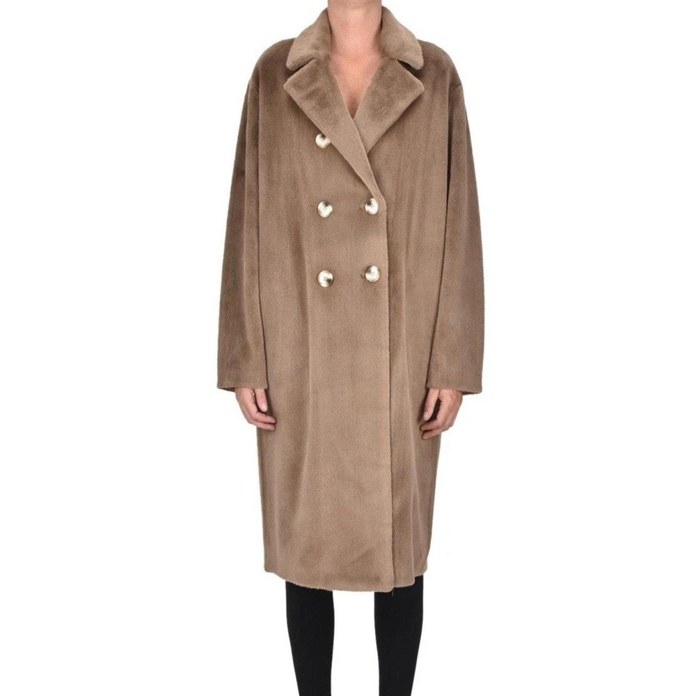 Betta Corradi Paris Women Eco Fur Double Breasted Coat Brown S Overcoat
